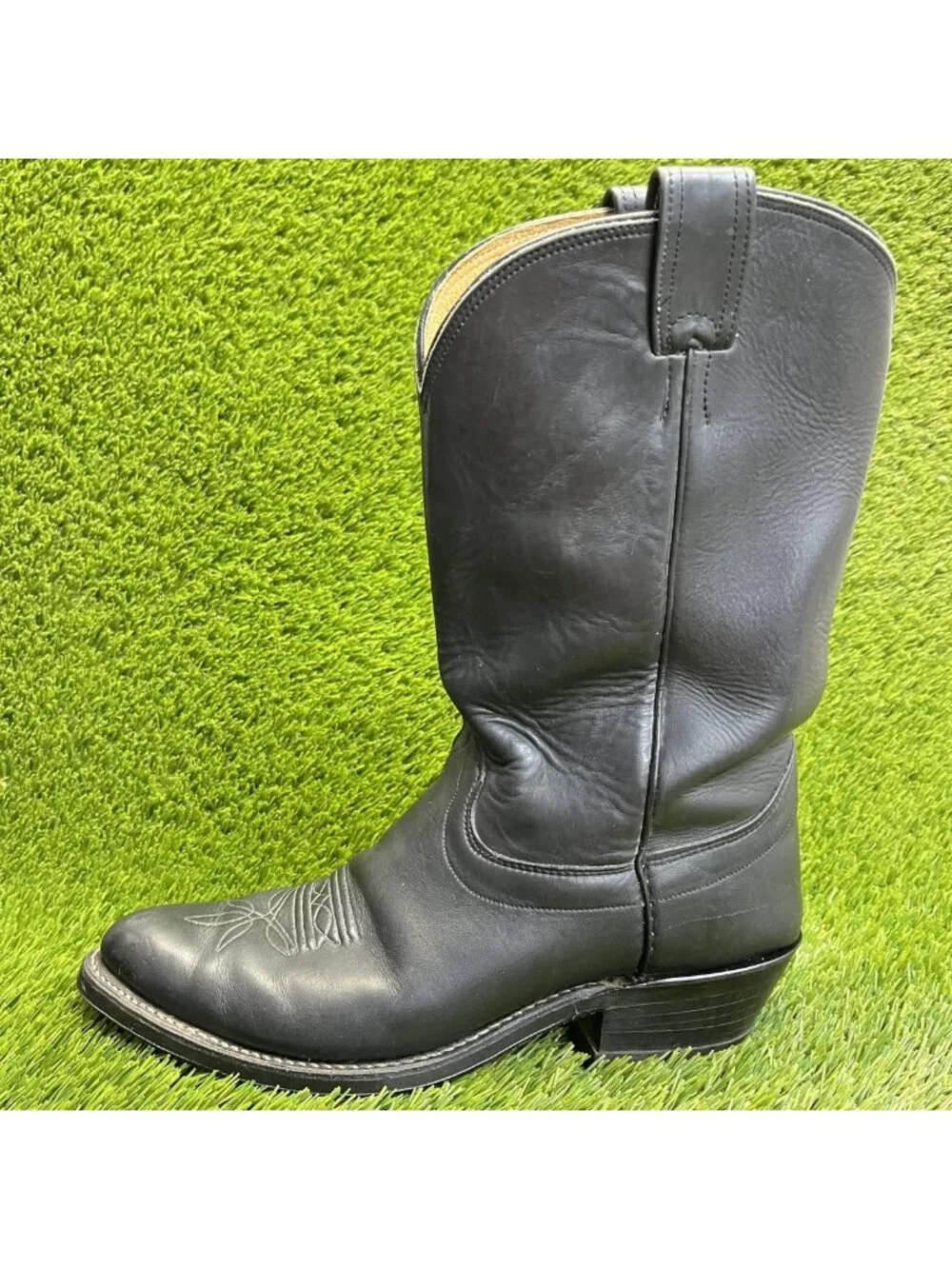 Olathe Mens Size 10 Black Classic Outdoor Leather Pull On Cowboy Western Boots